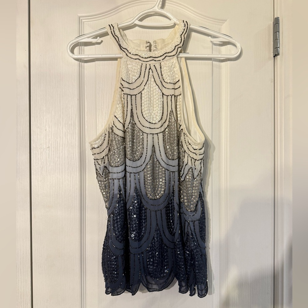 VENUS Sequin Halter Top - Cream and Navy